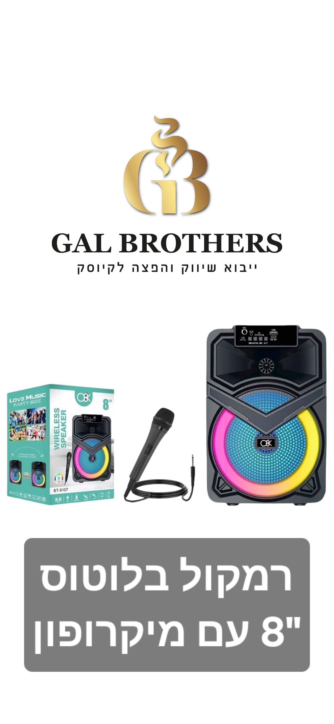רמקול בלוטוס עם מיקרופון 8 אינצ'